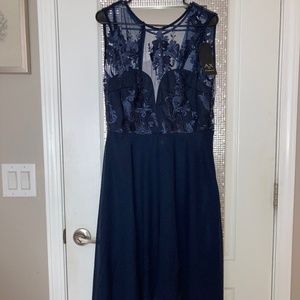 Pretty Navy Blue Hi-Lo Dress AX Paris Size 6 US / Size 10 UK NWT
